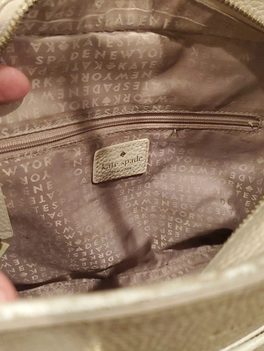 kate spade Pebbled Leather Satchel in Light Taupe and Cream Accents See Callouts